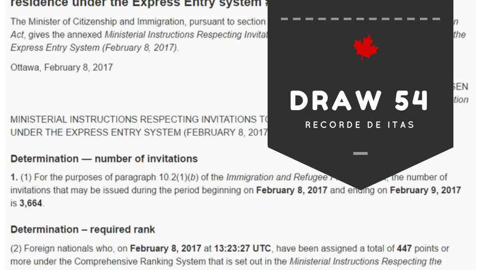 Draw 54 e o maior recorde do Express Entry